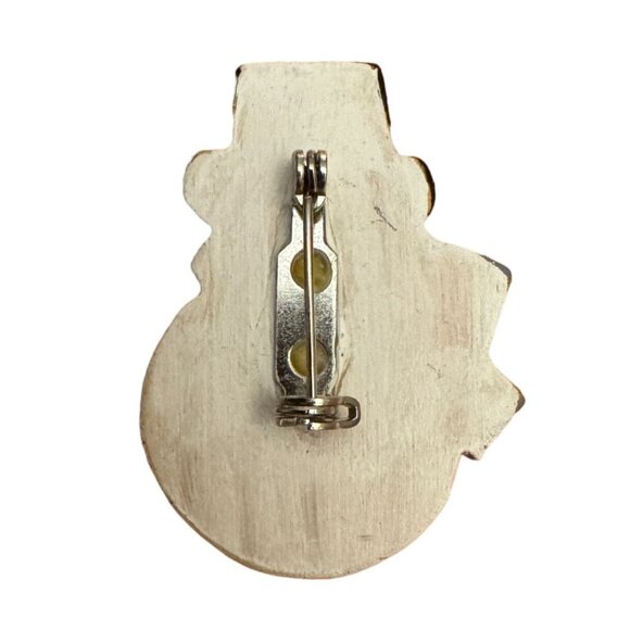 Hand Painted Wooden Snowman Brooch Pin Christmas Accessory Winter Holiday Gift V - Picture 4 of 5